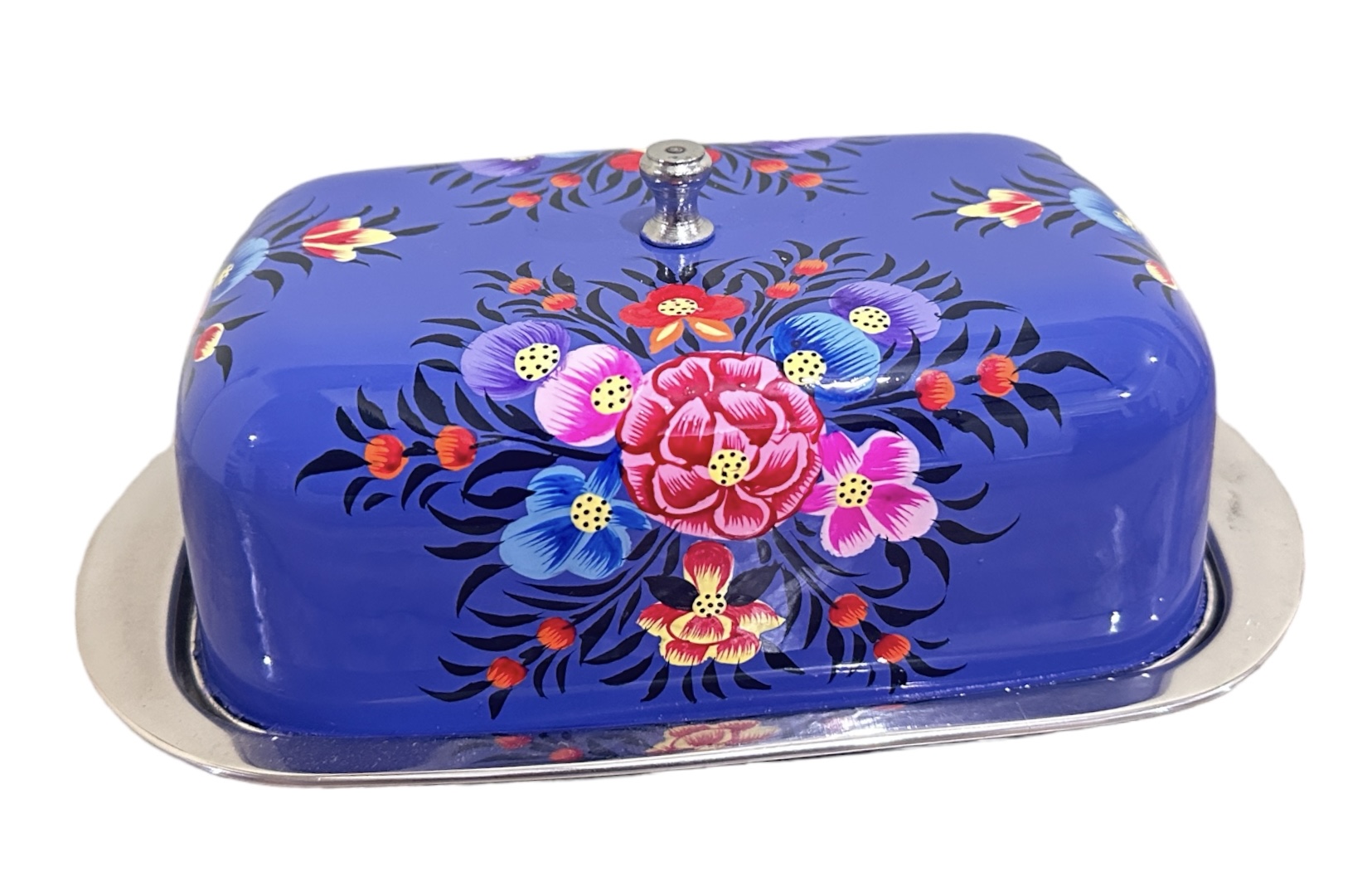 Cheese box,steel butter box,Vibrant Blue 4.5"×7" Butter Dish From Kashmir,Beautiful Hand Painted butter box,Cheese Dish Holds 1 lb of Butter